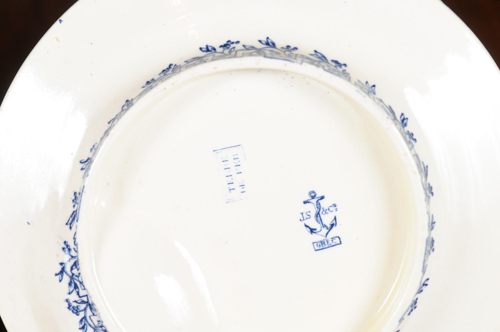 French Terre de Fer 19th Century Blue and White Asparagus Plates, Six Available For Sale 3