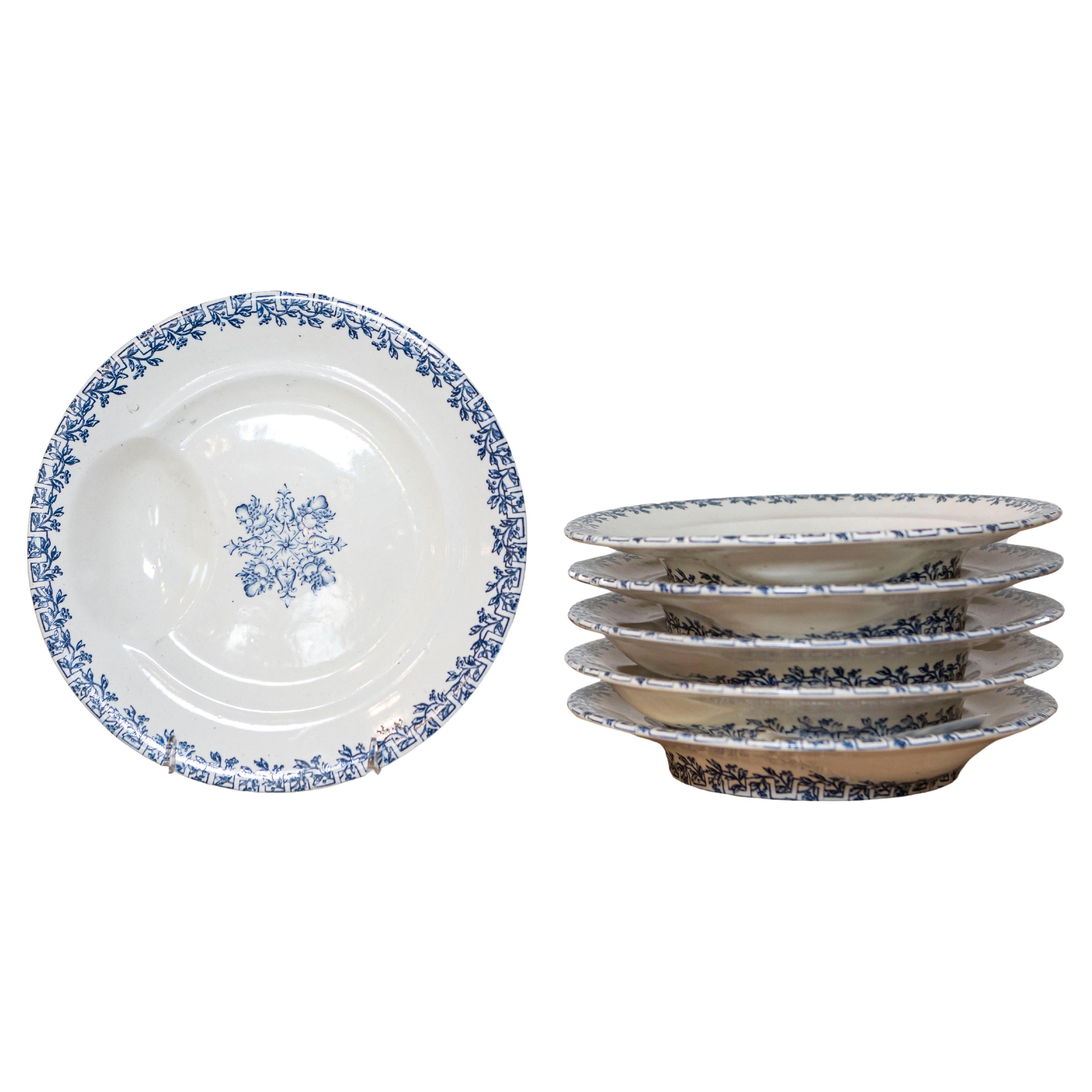 Terre de Fer francese del XIX secolo Piatti di asparagi bianchi e blu, sei disponibili
