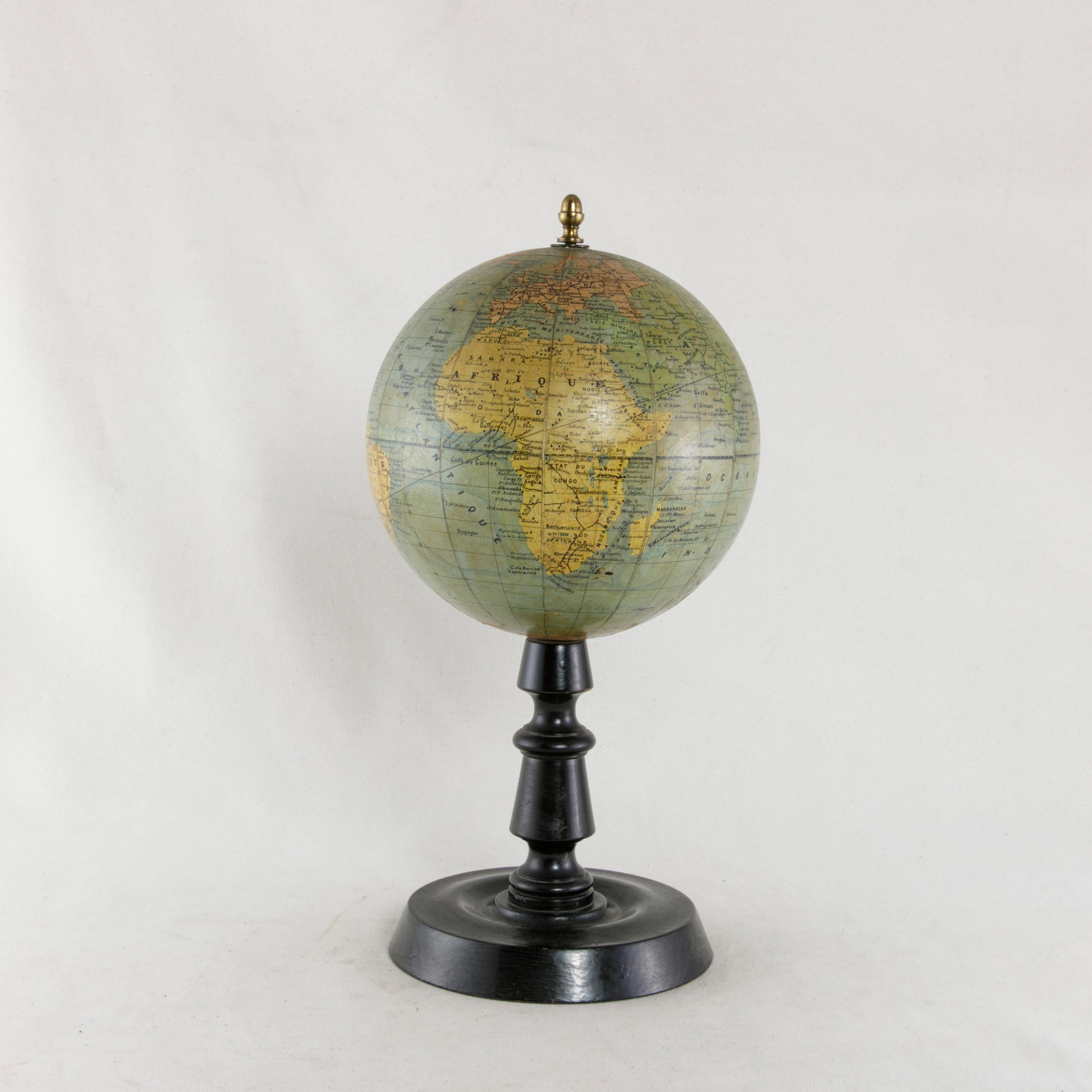 French Terrestrial Globe on Ebonized Wood Base by Cartographer J. Forest In Excellent Condition In Fayetteville, AR