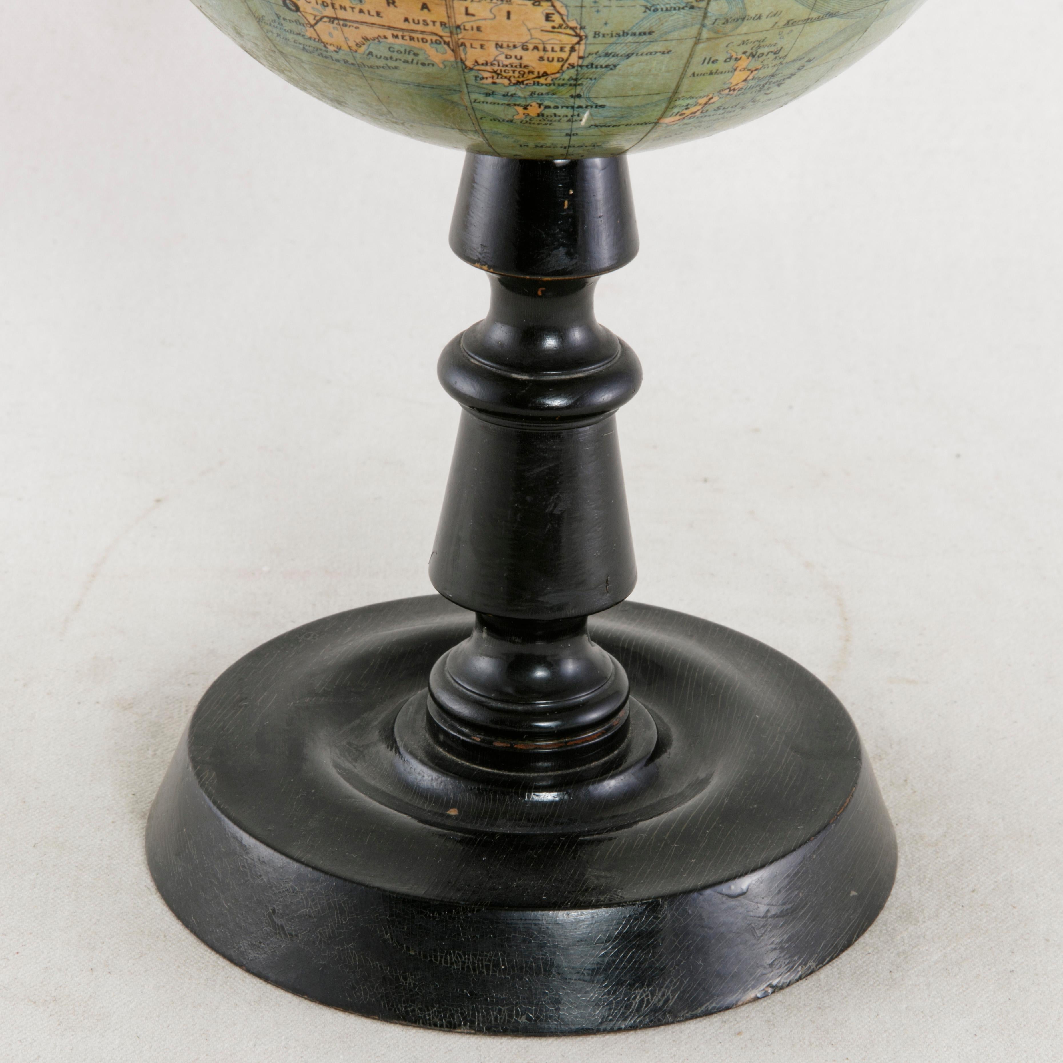 French Terrestrial Globe on Ebonized Wood Base by Cartographer J. Forest 4