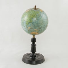 French Terrestrial Globe on Ebonized Wooden Base by Cartographer J. Forest