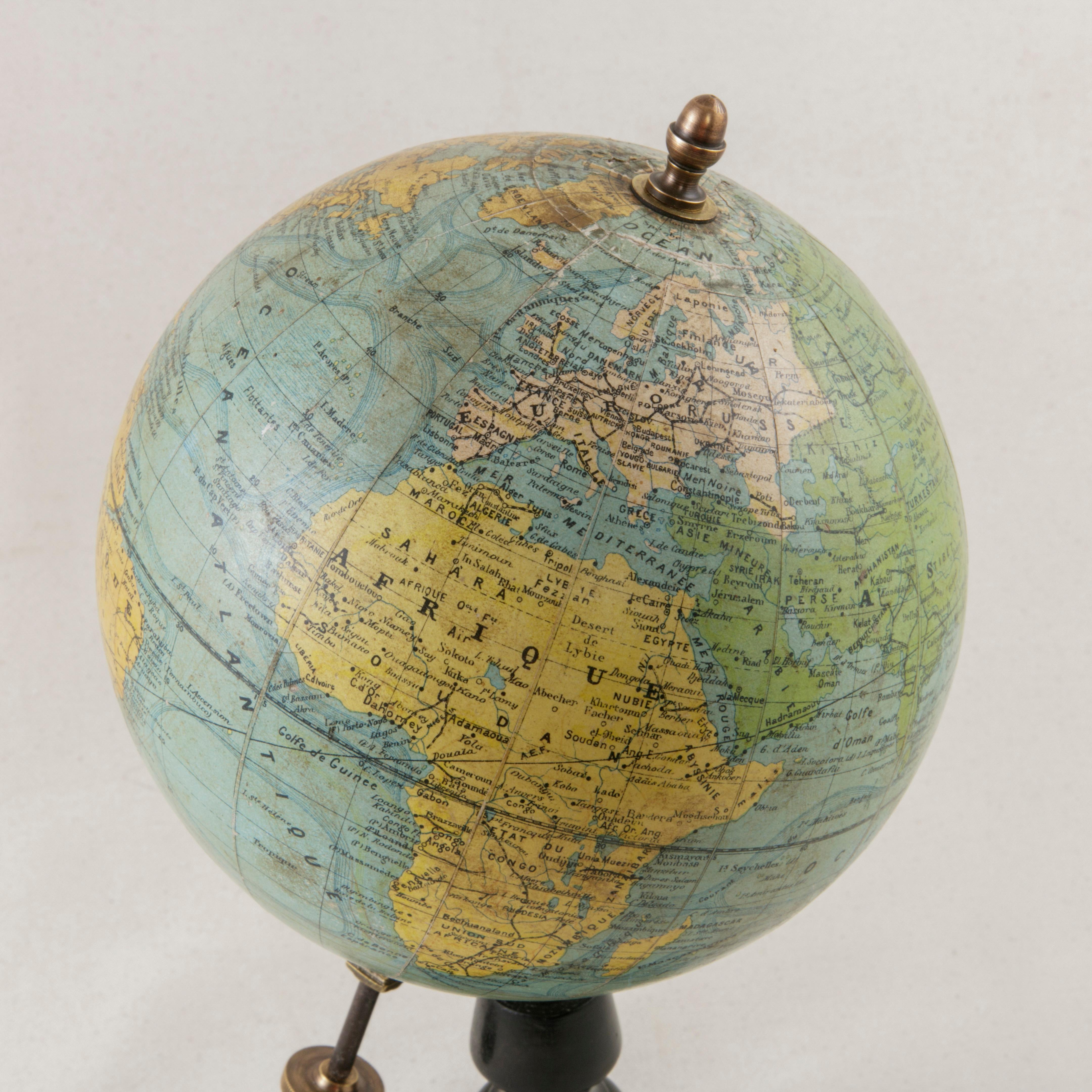 French Terrestrial Globe on Ebonized Wooden Base by Cartographer J. Forest 2