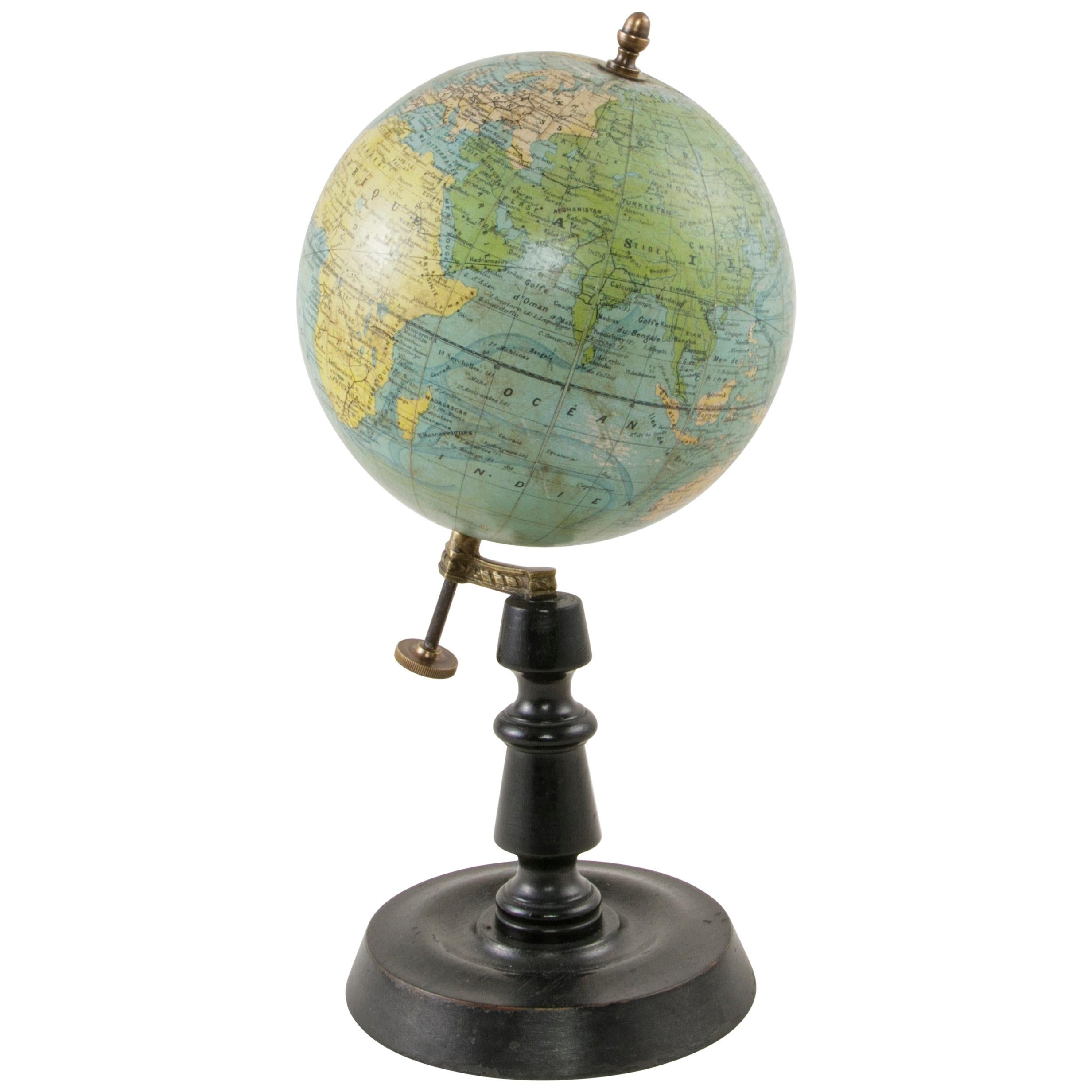 French Terrestrial Globe on Ebonized Wooden Base by Cartographer J. Forest