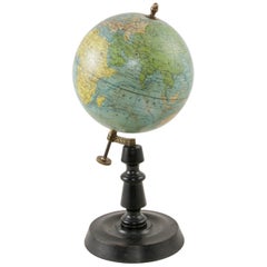 French Terrestrial Globe on Ebonized Wooden Base by Cartographer J. Forest