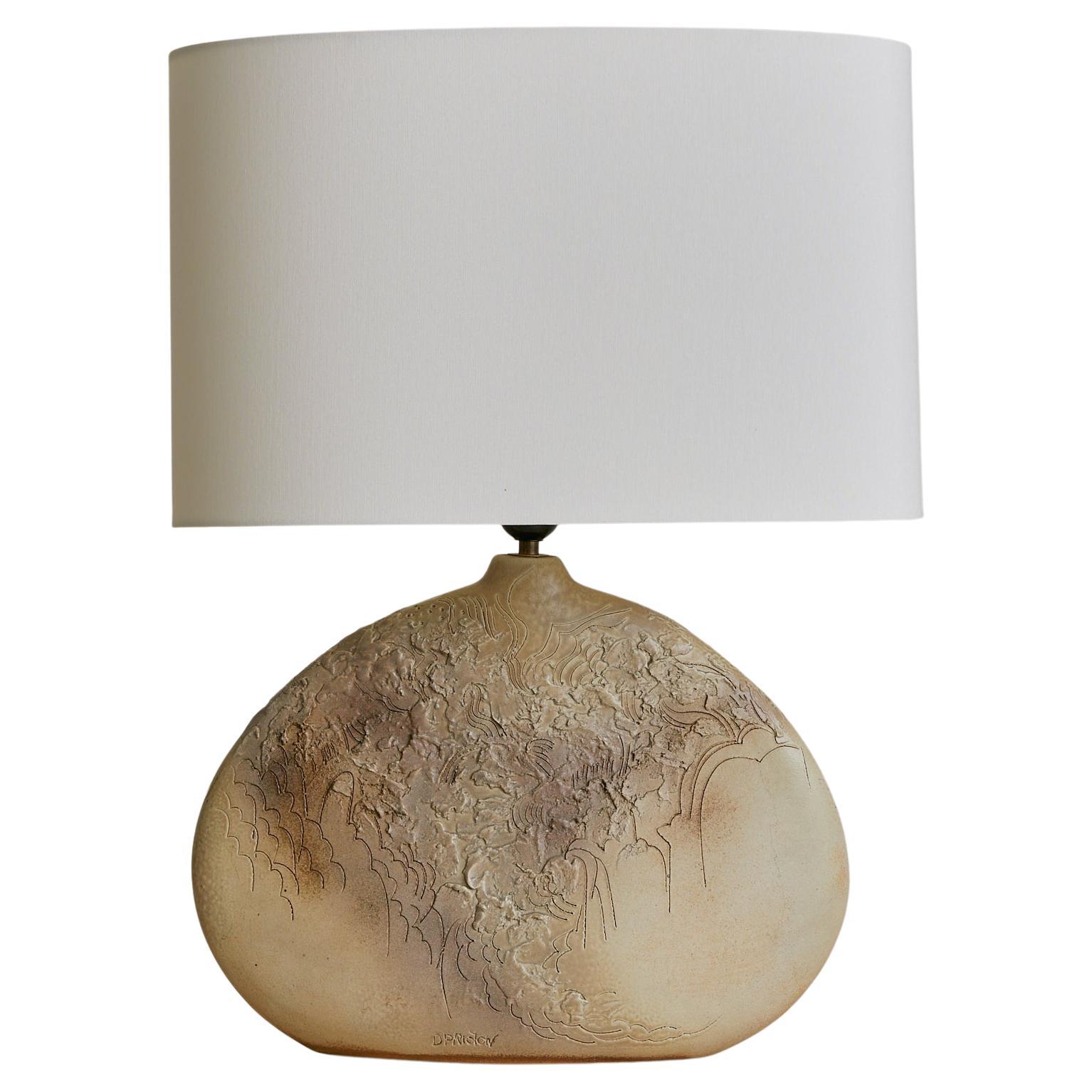 French Textured Ceramic Table Lamp by D. Prioton, 1970s