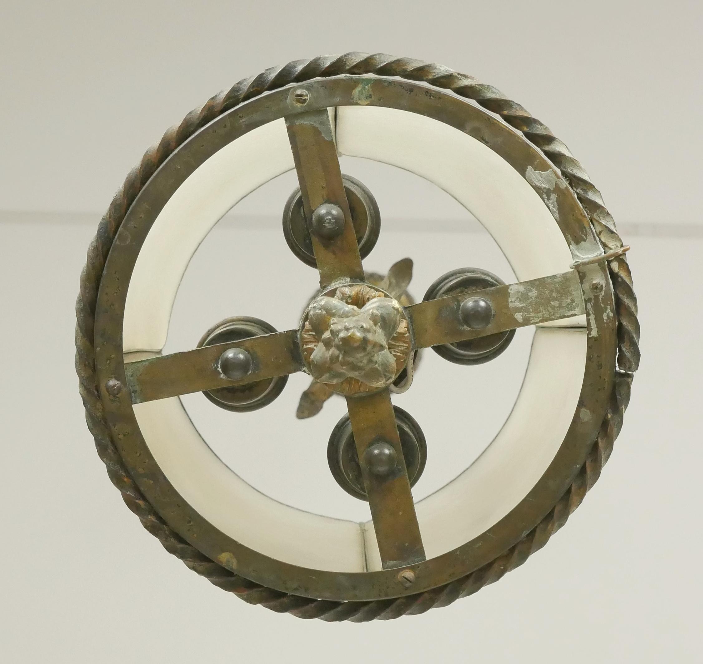 Lampada a sospensione francese con cornice in ottone e vetro testurizzato in vendita 5