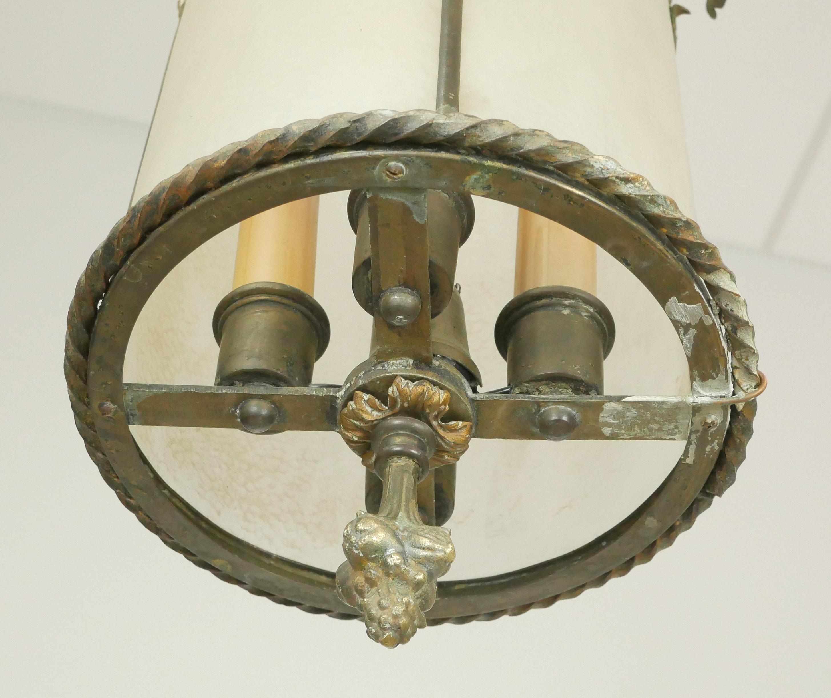 Lampada a sospensione francese con cornice in ottone e vetro testurizzato in vendita 6