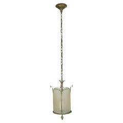 French Textured Glass Brass Frame Pendant Light