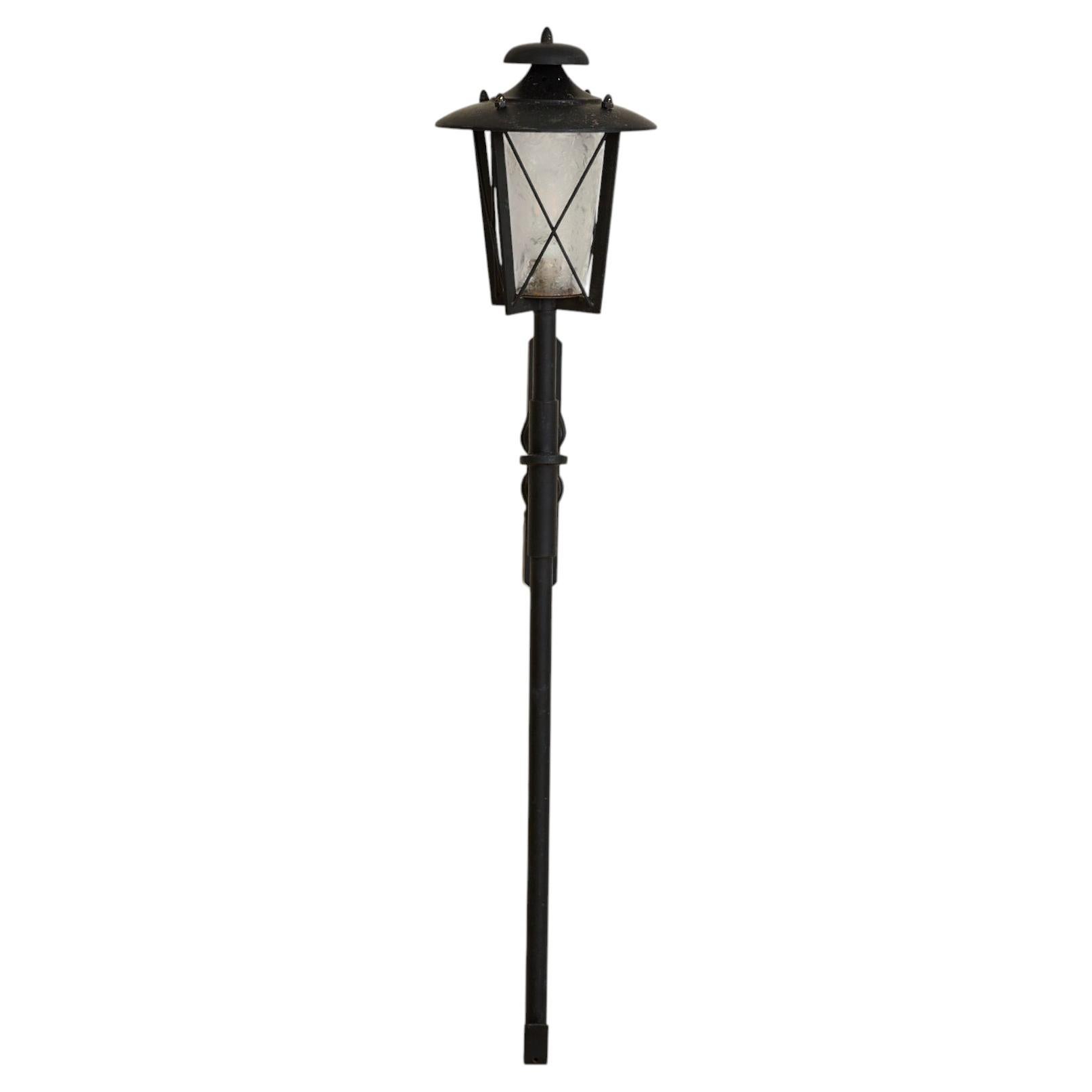 French Textured Glass + Iron Torch Sconce, 1960s For Sale