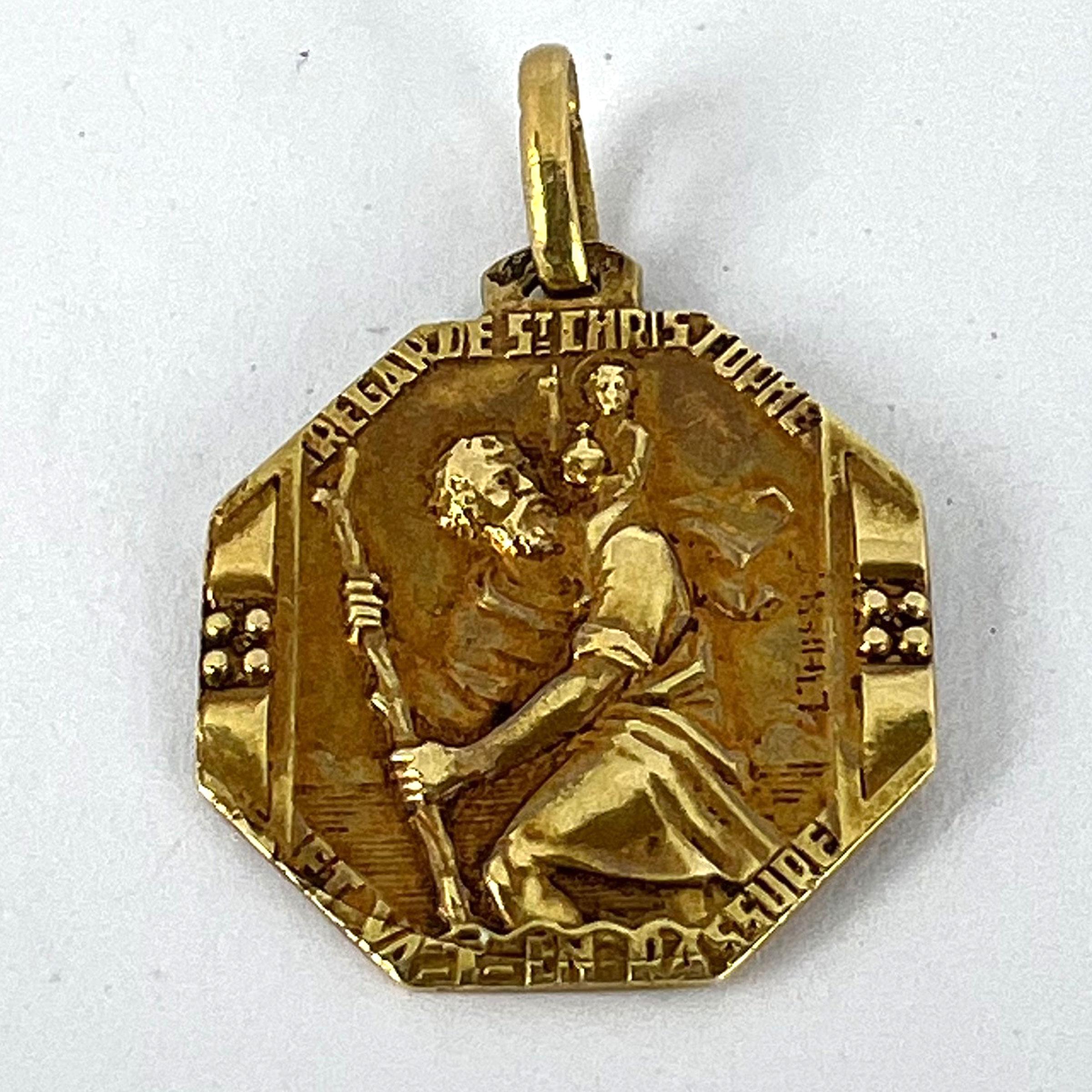 French Thiery Saint Christopher Triumph of Speed 18K Yellow Gold Charm Pendant For Sale 8