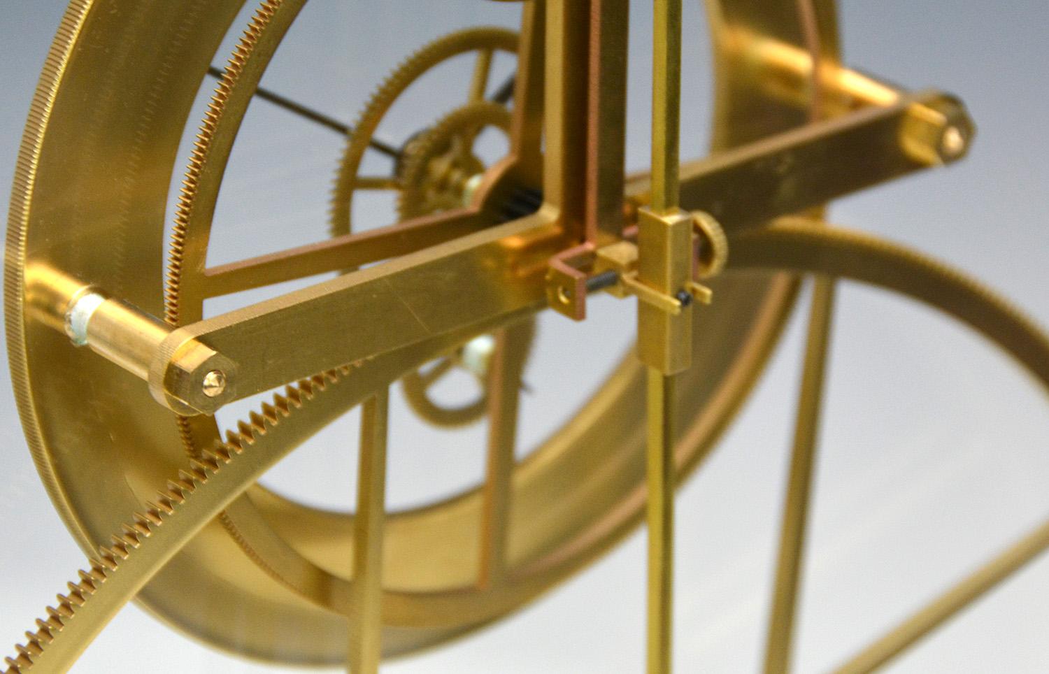 French Thin Glass Pinwheel Escapement Big Wheel Marble Base Skeleton Clock 6