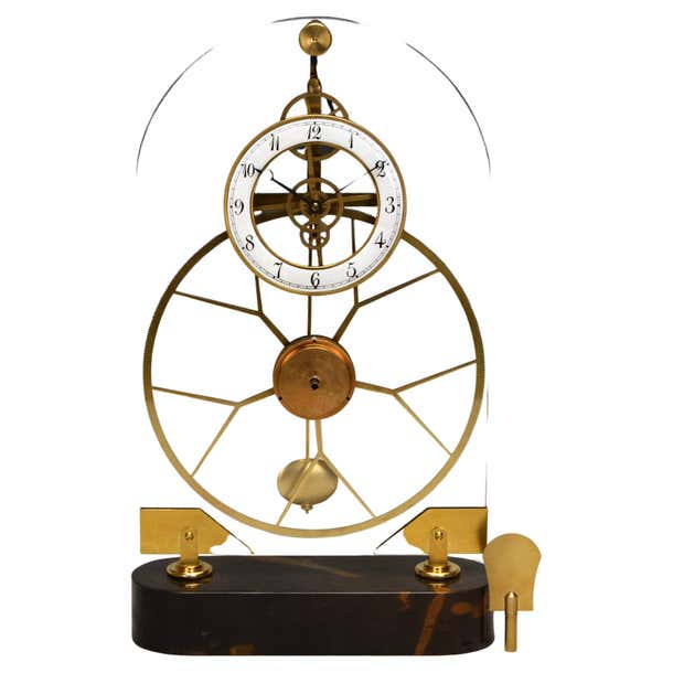 French Thin Glass Pinwheel Escapement Big Wheel Marble Base Skeleton ...
