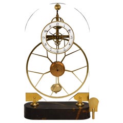 French Thin Glass Pinwheel Escapement Big Wheel Marble Base Skeleton Clock