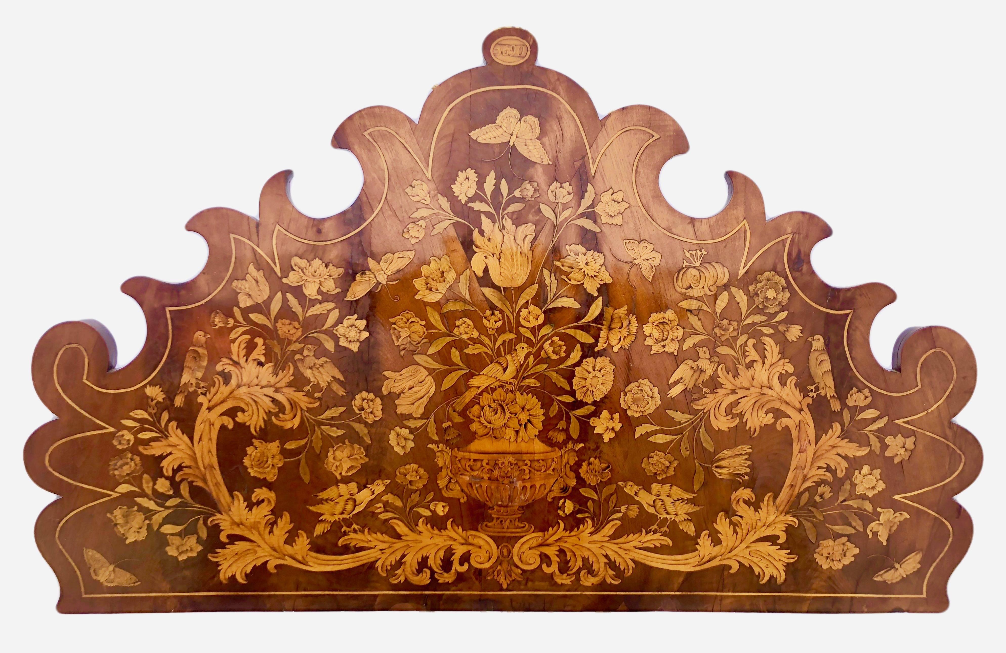 This rare French Louis XIV children’s bed is attributed to Thomas Hache by well-known French leading Hache expert Marianne Clerc in 2010. The bed is comprised of a gorgeous headboard with the 1690 date inlaid at the crown. There is an equally