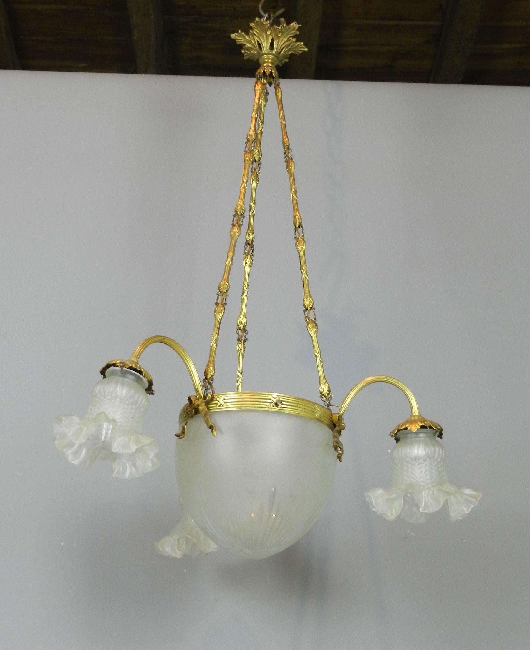 Anodized French Three Arm Ceiling Light For Sale