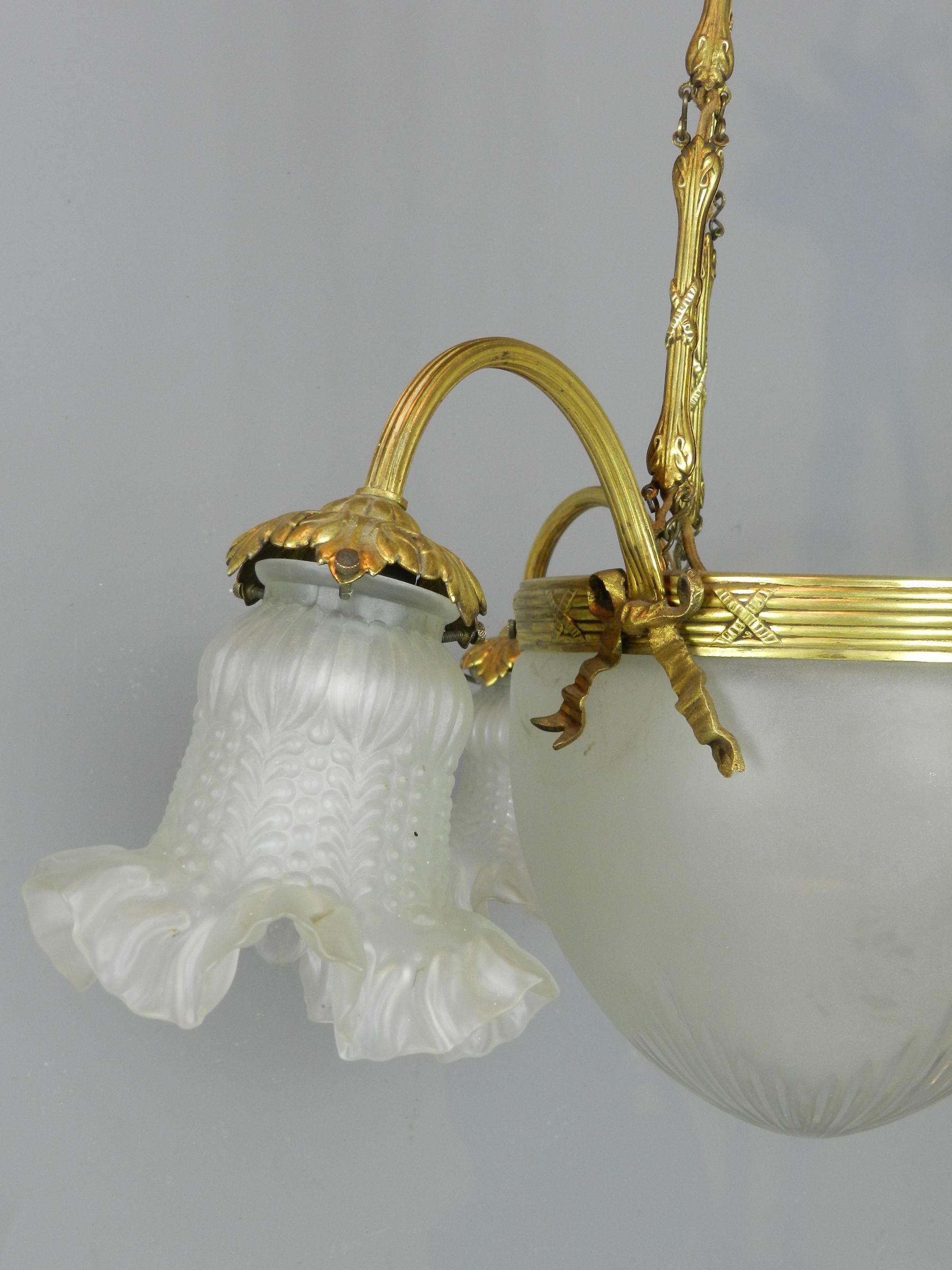 Mid-20th Century French Three Arm Ceiling Light For Sale