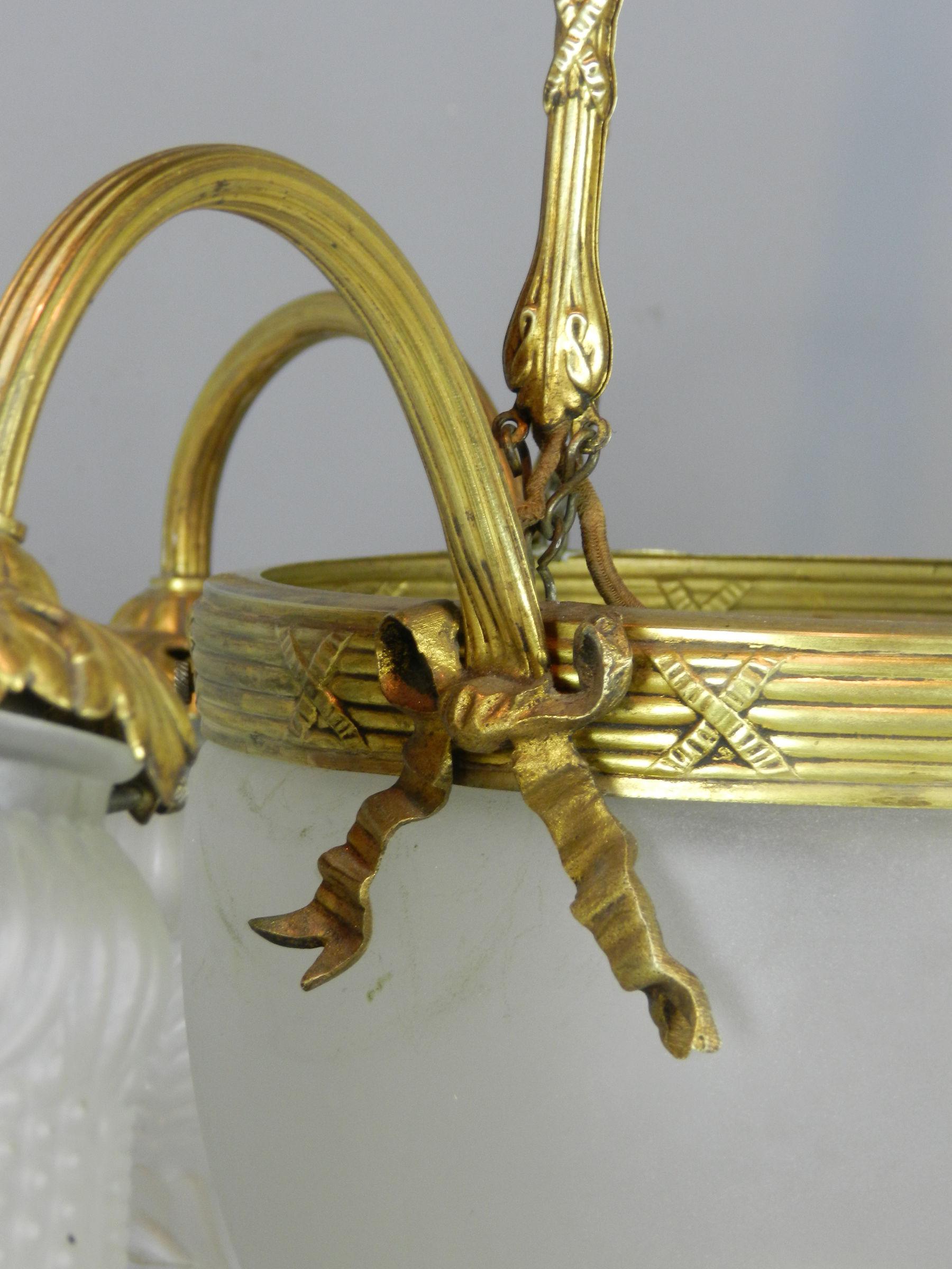 Brass French Three Arm Ceiling Light For Sale