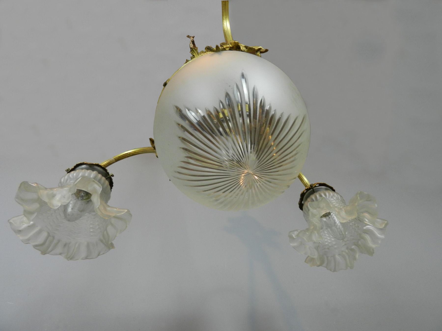 French Three Arm Ceiling Light For Sale 2