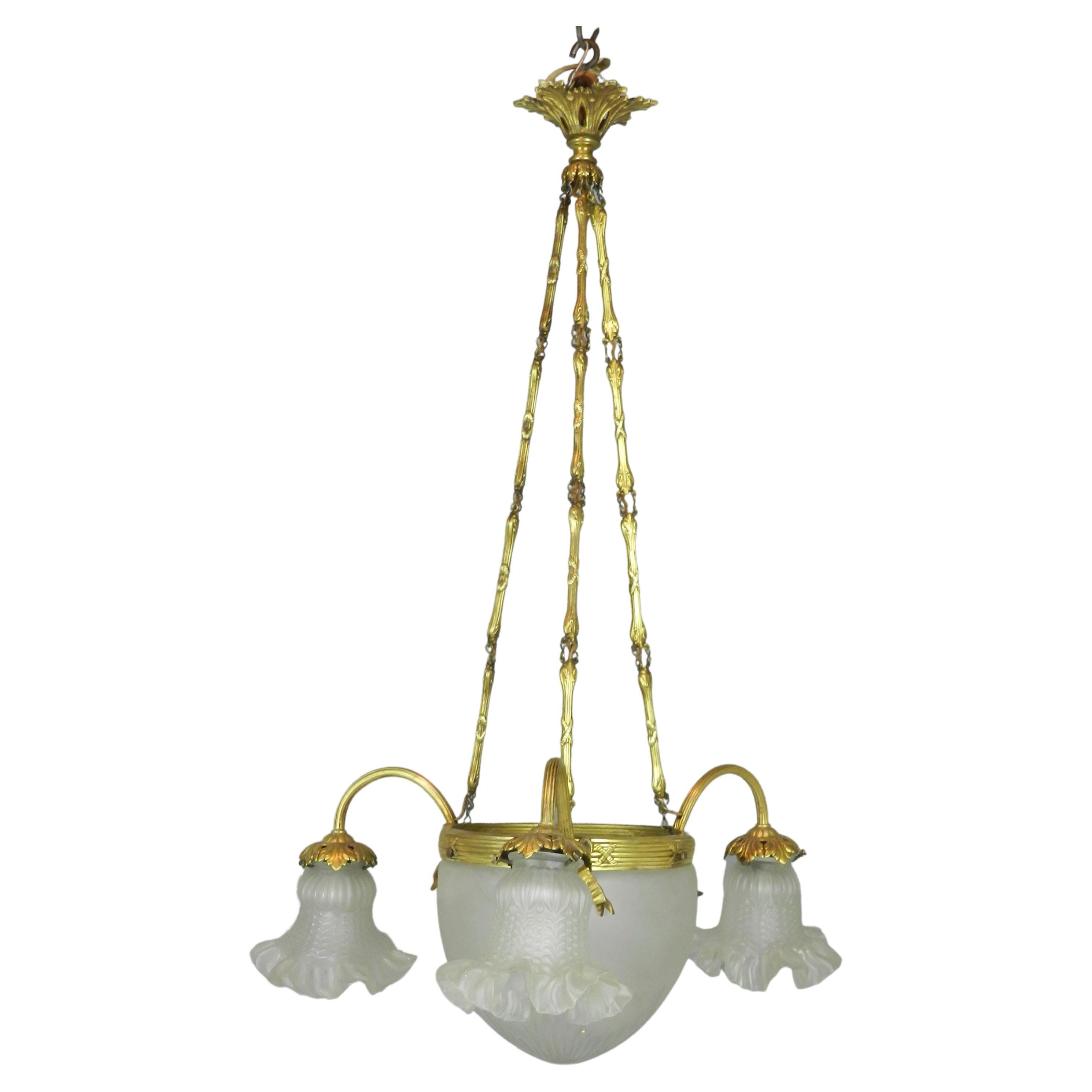 French Three Arm Ceiling Light For Sale