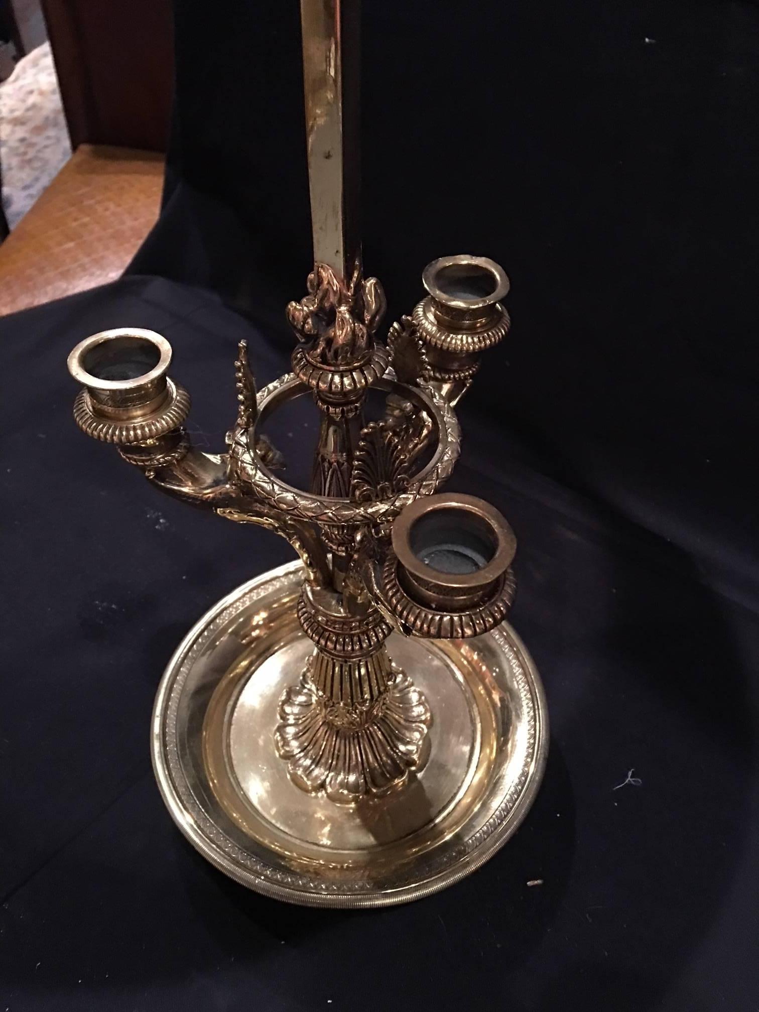 Lampe Bouillotte à Trois Bougies avec Abat-Jour en Métal Peint, 19ème Siècle Bon état à Savannah, GA
