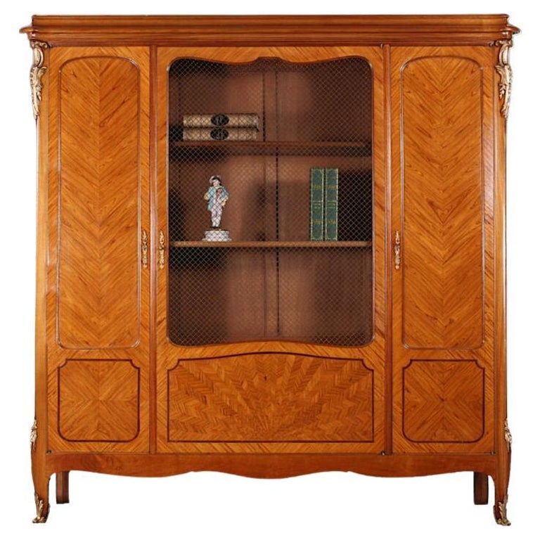 French Three Door Louis XV Style Bookcase with Ormolu Mounts For Sale