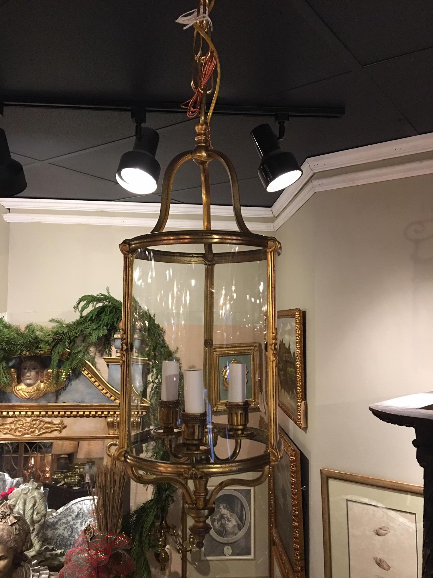 French Three Light Lantern, Mid-20th Century In Good Condition In Savannah, GA
