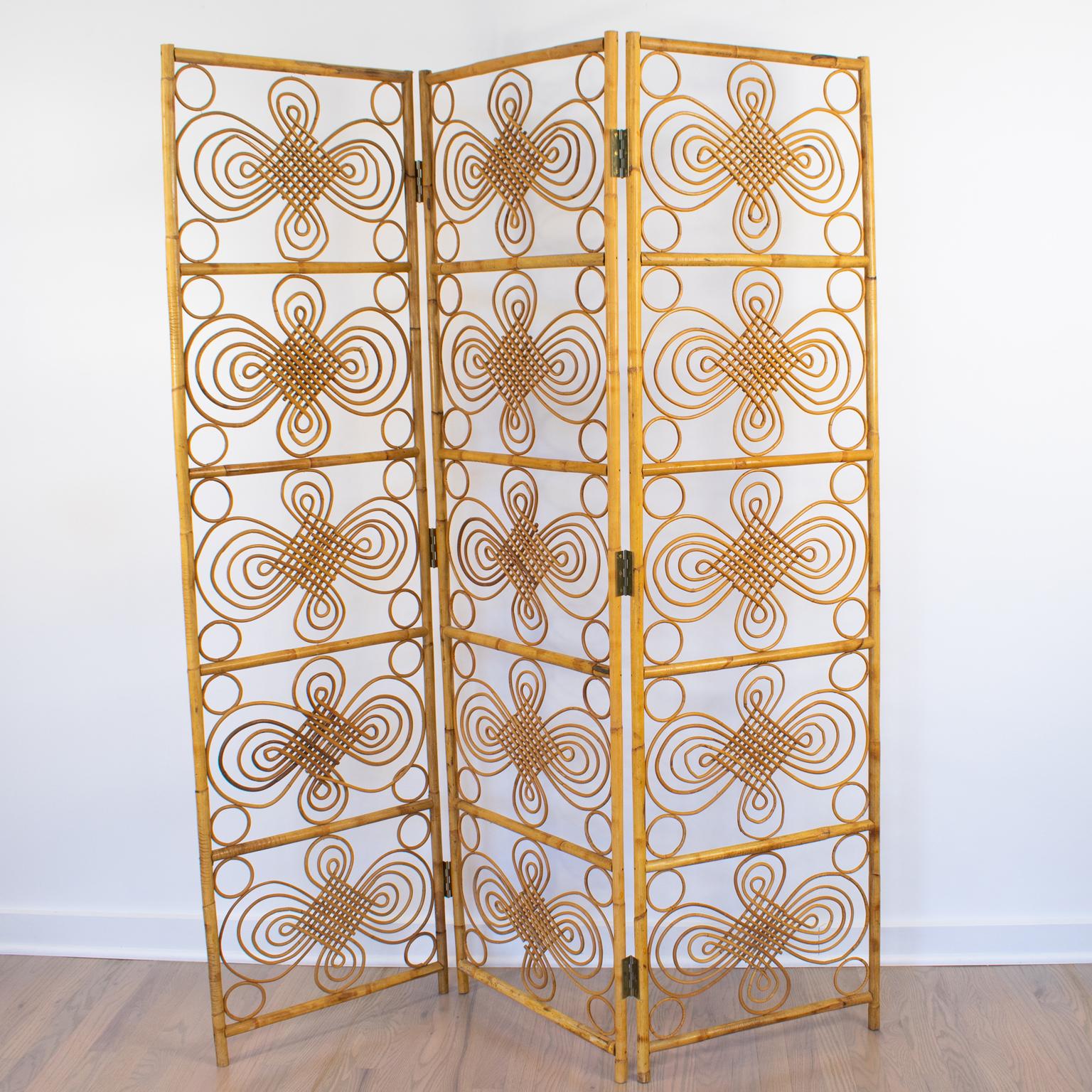 ThreePanel Bamboo Wicker Rattan Folding Screen Room Divider, France