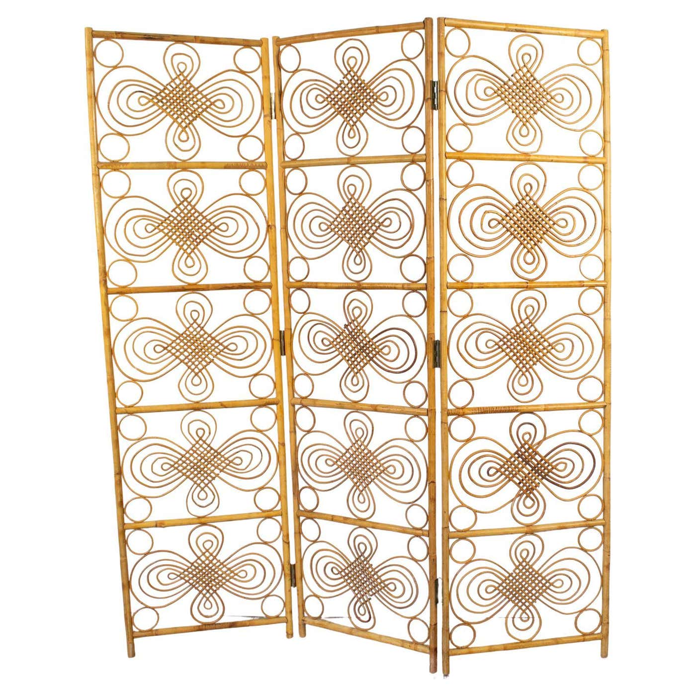 Three-Panel Bamboo Wicker Rattan Folding Screen Room Divider, France ...
