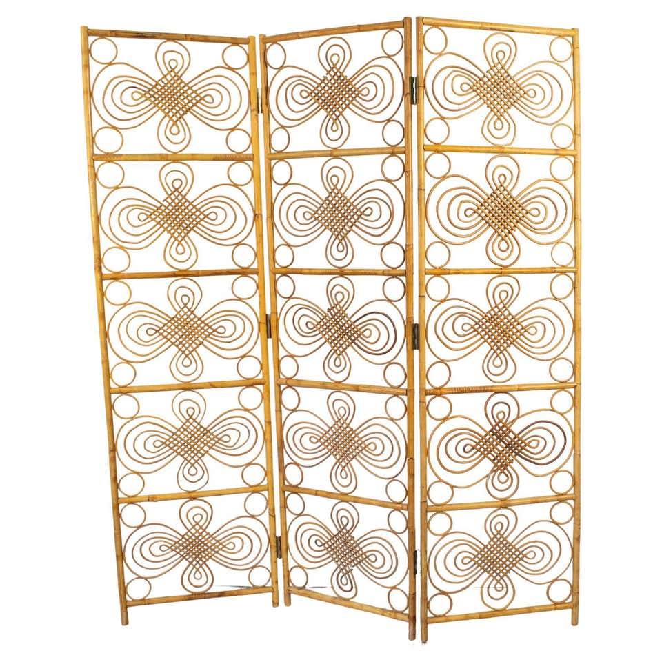 Sculptural Three-Panel Midcentury Bamboo Screen Room Divider For Sale ...