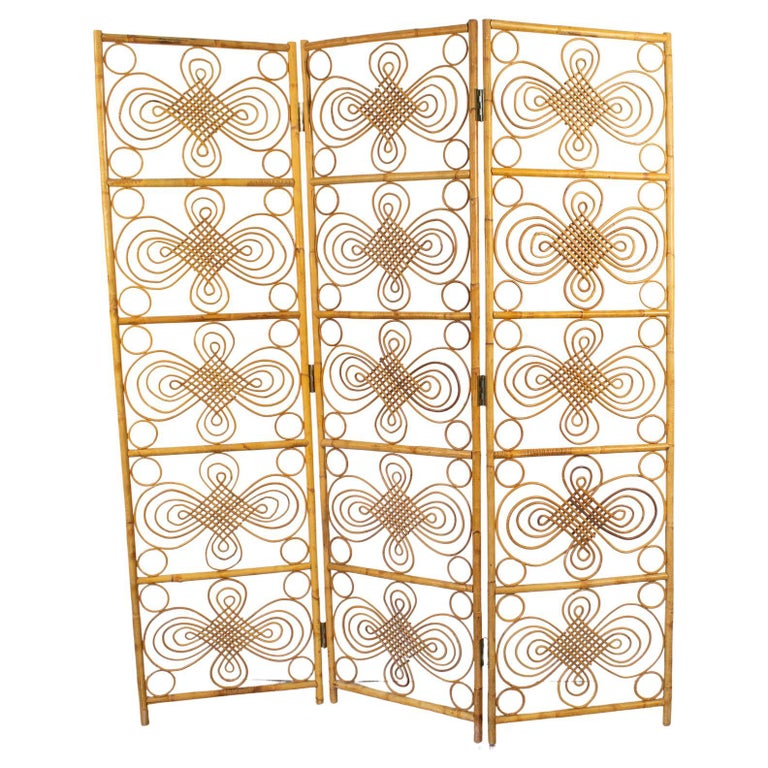 French ThreePanel Bamboo Wicker Rattan Folding Screen Room Divider