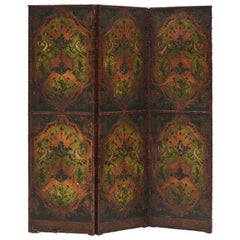 French Three-Panel Folding Leather Screen