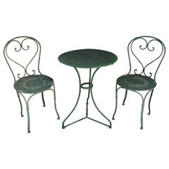 Antique French Three-Piece Bistro Set with 19th Century Chairs