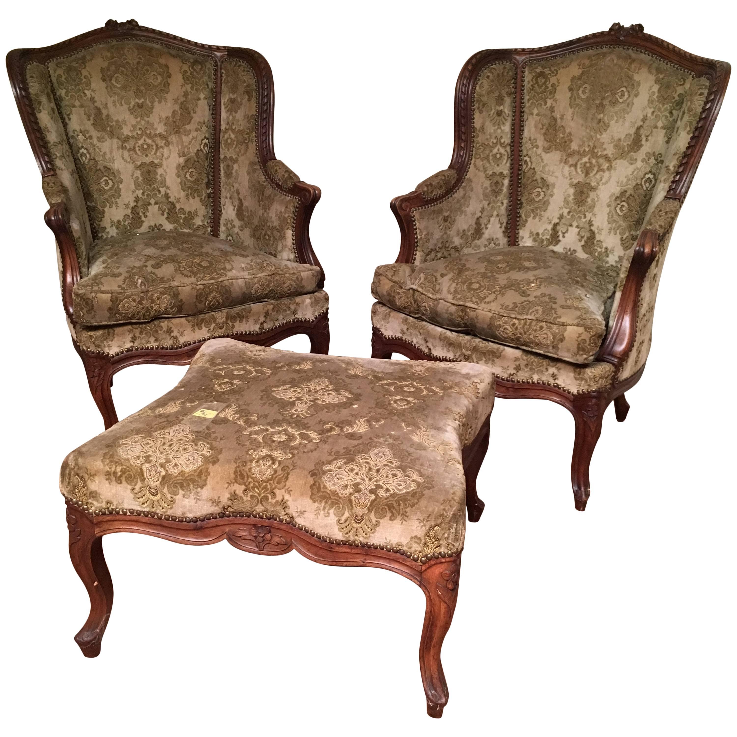 French Three-Piece Carved Walnut Duchesse Brisee