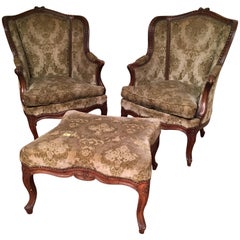 French Three-Piece Carved Walnut Duchesse Brisee