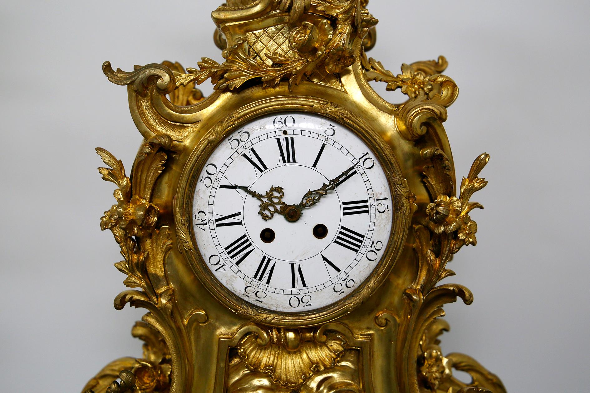 Three-Piece Clock by Samuel Marti Attributed Alfred Emmanuel Louis Beurdeley For Sale 1