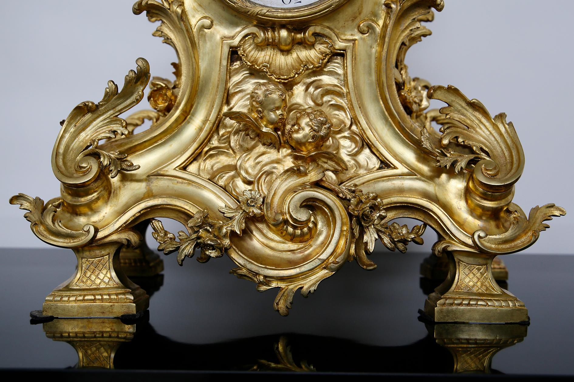 Three-Piece Clock by Samuel Marti Attributed Alfred Emmanuel Louis Beurdeley For Sale 3