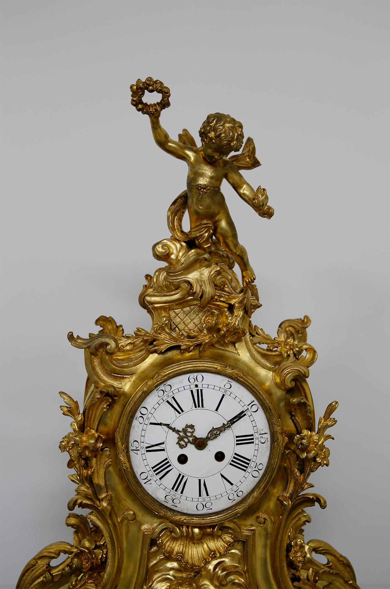 Three-Piece Clock by Samuel Marti Attributed Alfred Emmanuel Louis Beurdeley For Sale 4