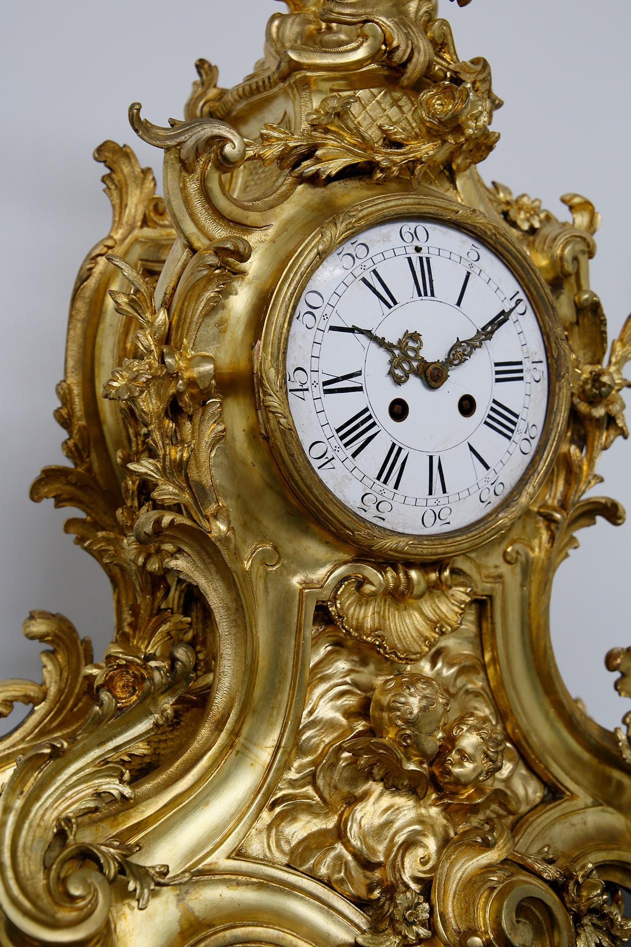 Three-Piece Clock by Samuel Marti Attributed Alfred Emmanuel Louis Beurdeley For Sale 6