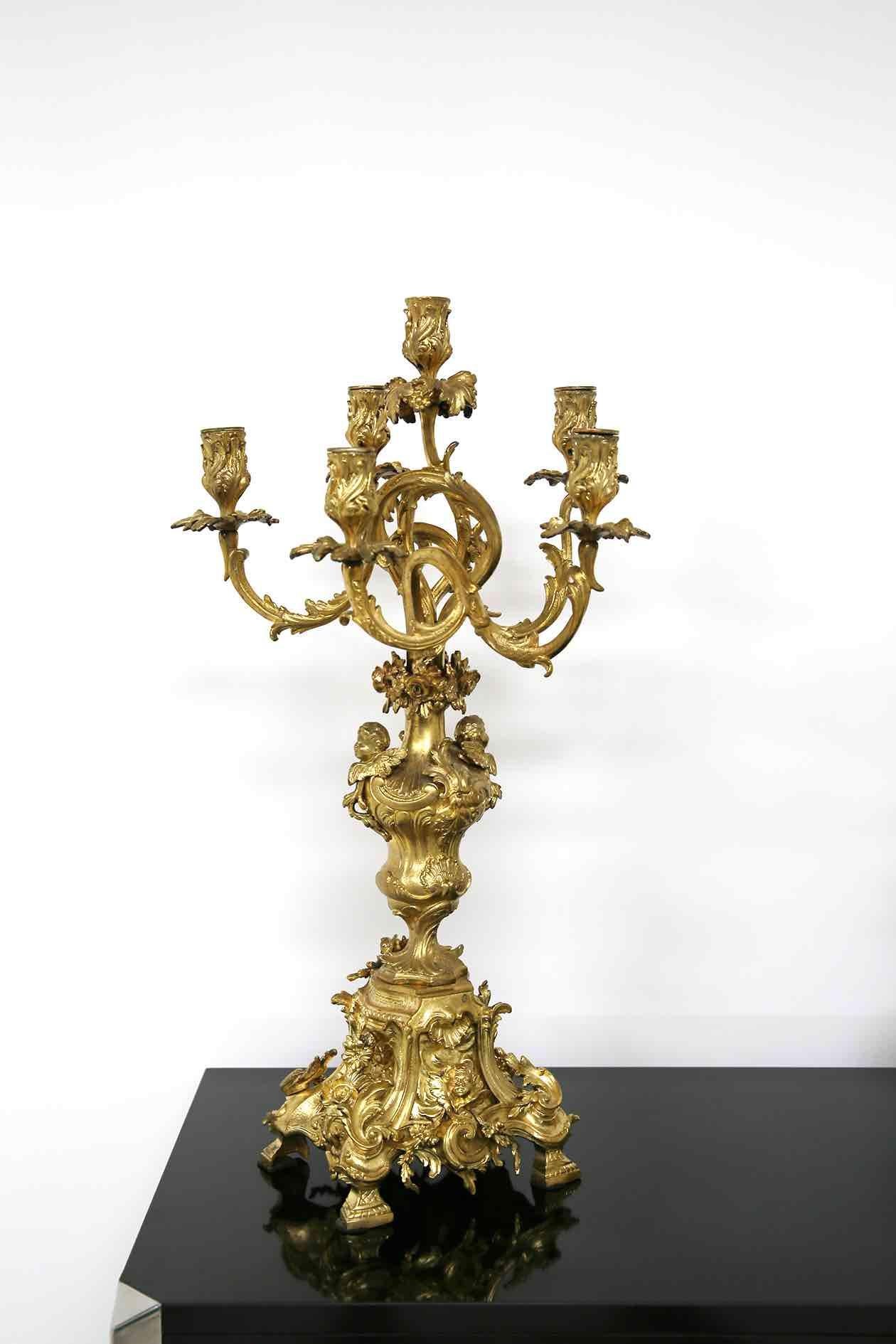 Louis XV Three-Piece Clock by Samuel Marti Attributed Alfred Emmanuel Louis Beurdeley For Sale