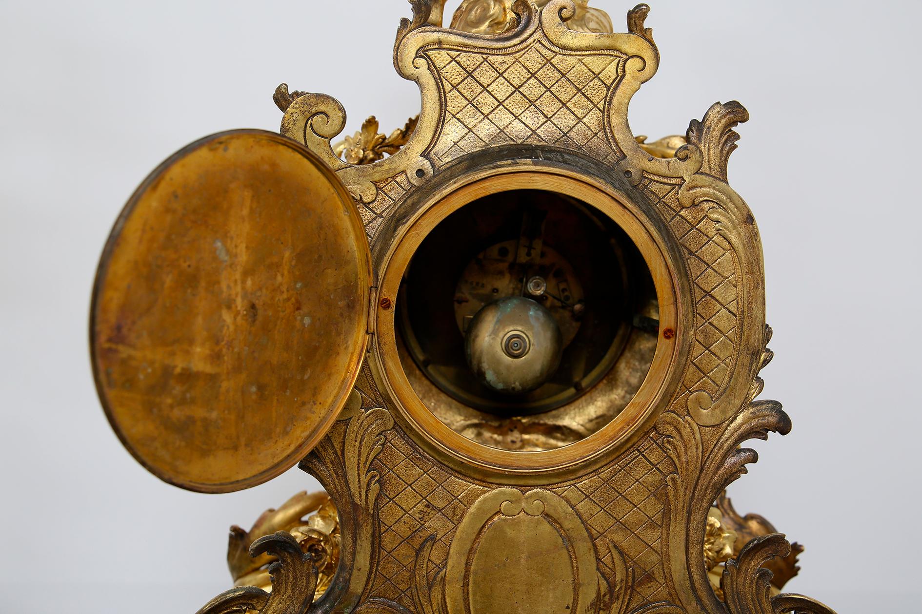 Three-Piece Clock by Samuel Marti Attributed Alfred Emmanuel Louis Beurdeley In Good Condition For Sale In Milano, IT
