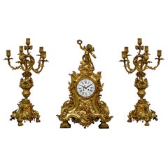 Three-Piece Clock by Samuel Marti Attributed Alfred Emmanuel Louis Beurdeley