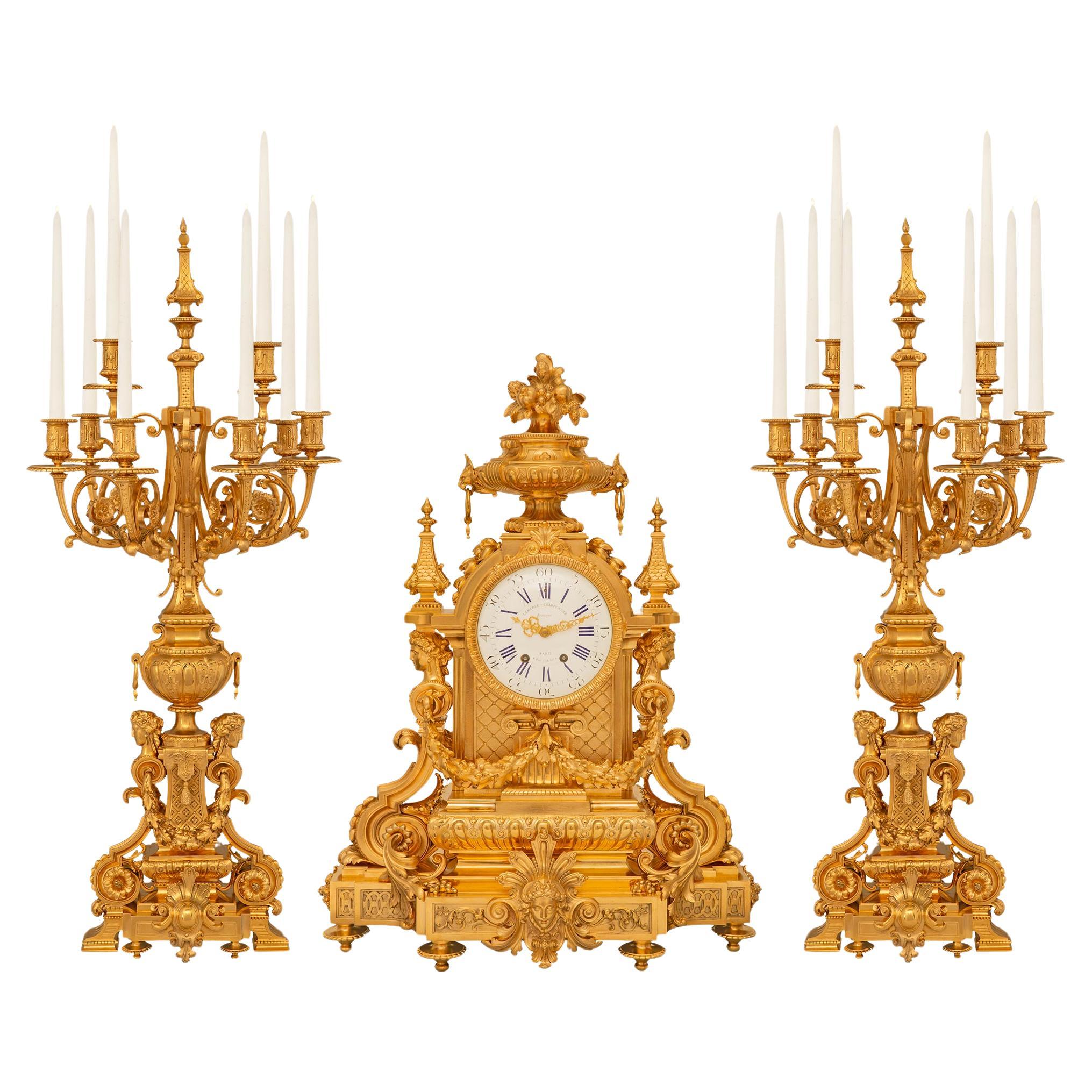 French three piece garniture set, signed by the Lemerle-Charpentier foundry For Sale
