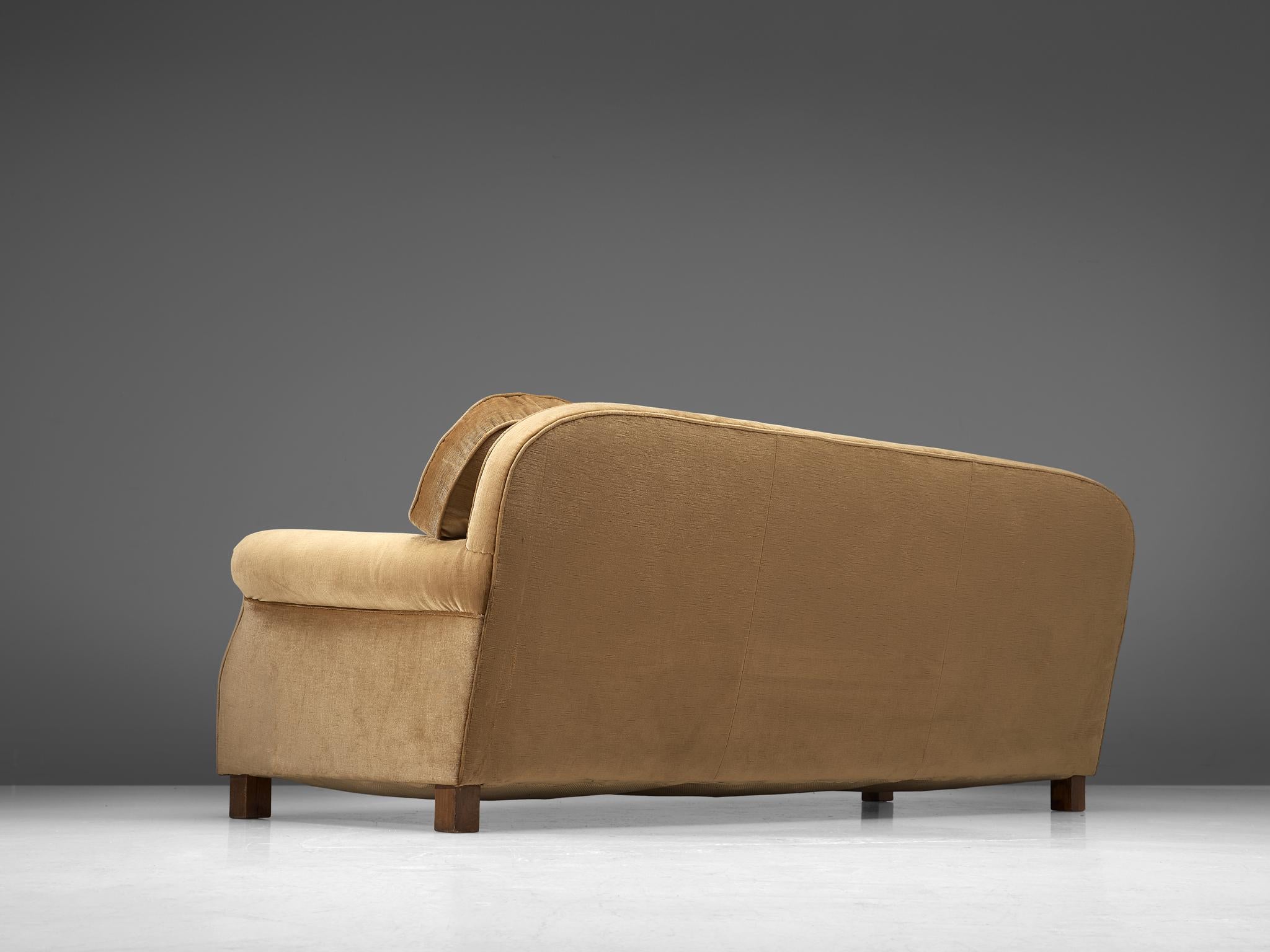 Mid-Century Modern French Three-Seat Sofa in Beige Velvet