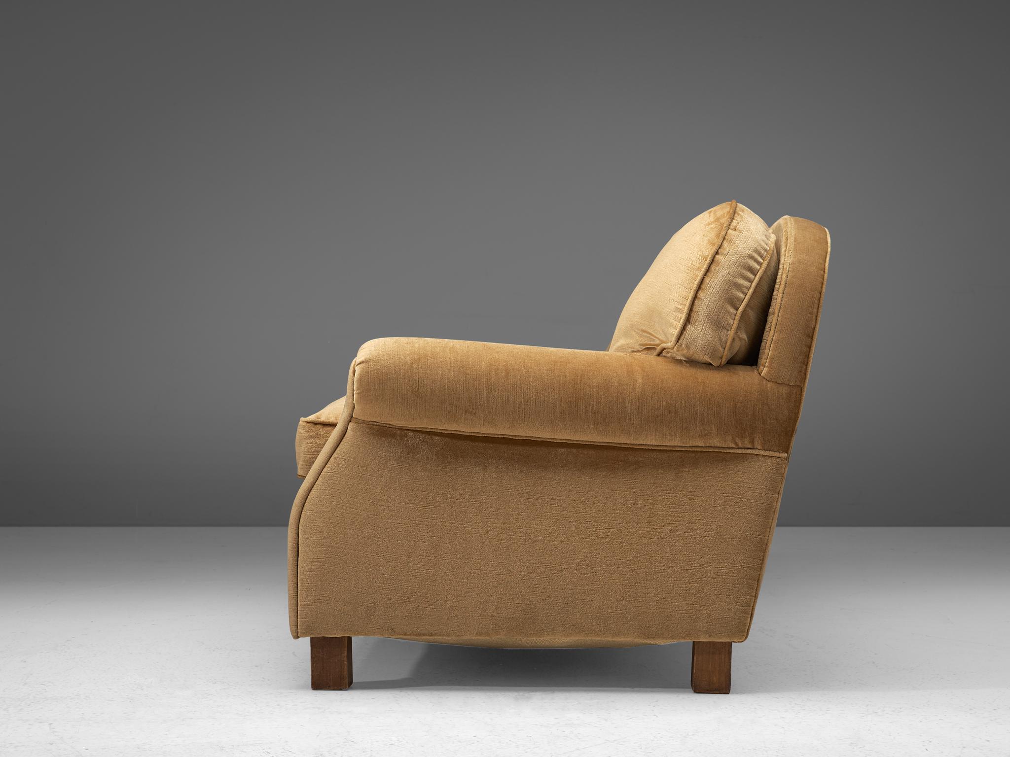 Mid-20th Century French Three-Seat Sofa in Beige Velvet