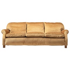 Vintage French Three-Seat Sofa in Beige Velvet