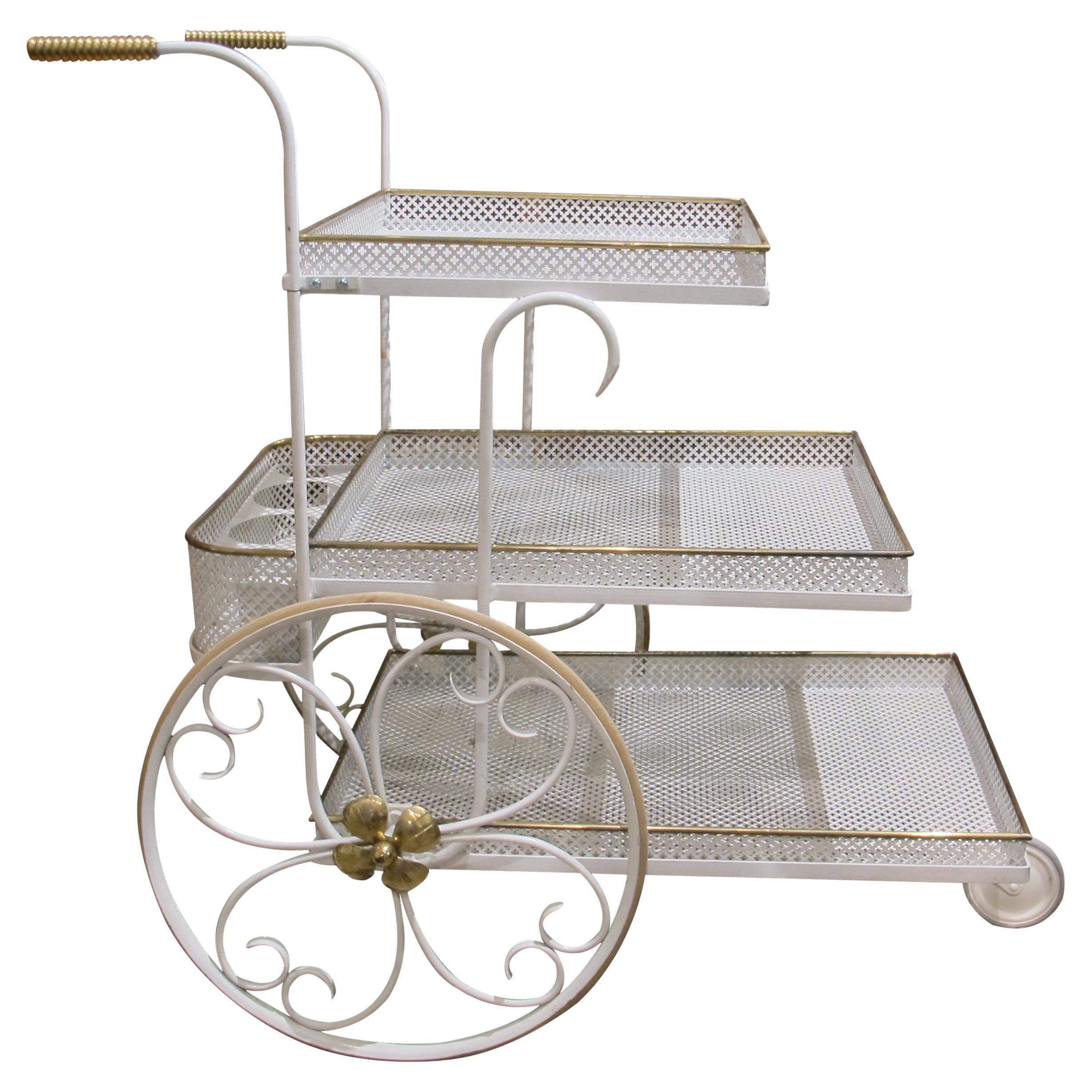 French Three-Tier Serving Trolley, Style of Mathieu Matégot, Circa 1950s