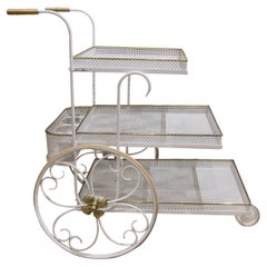 Carrello da portata francese a tre piani, stile Mathieu Matégot, CIRCA ANNI 50