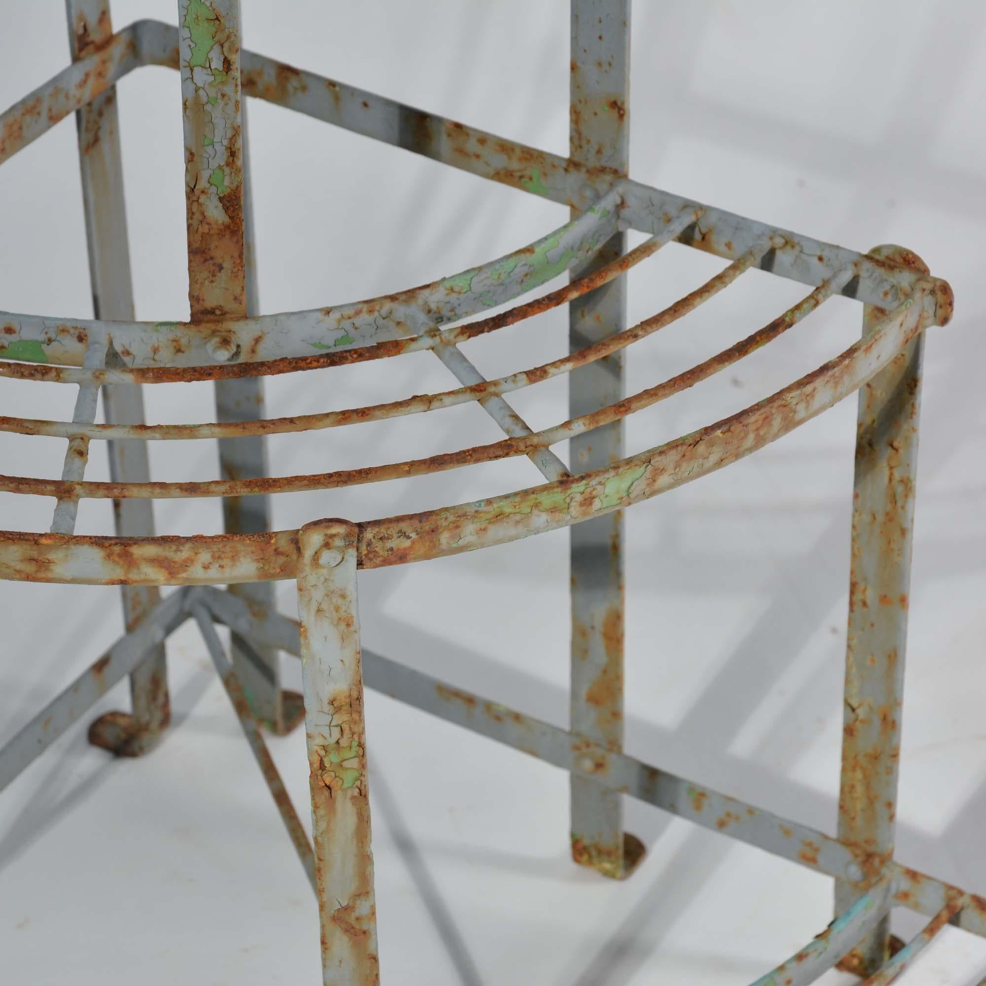20th Century French three tier wrought iron corner plant pot stand