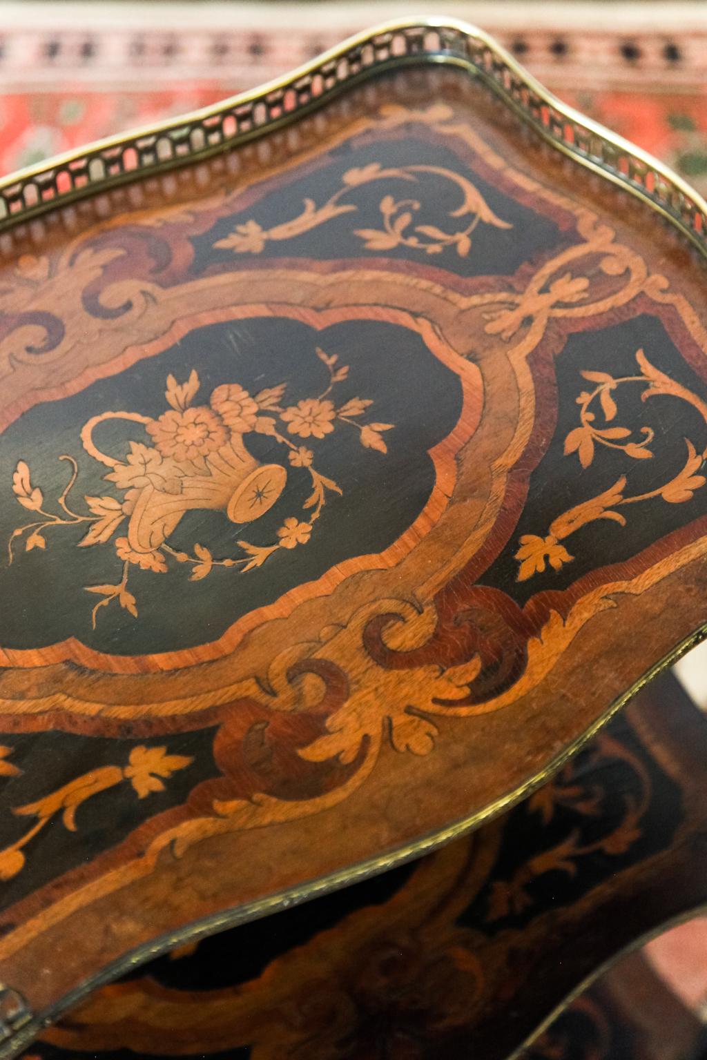 French Three-Tiered Marquetry Inlaid Table In Good Condition For Sale In Wilson, NC