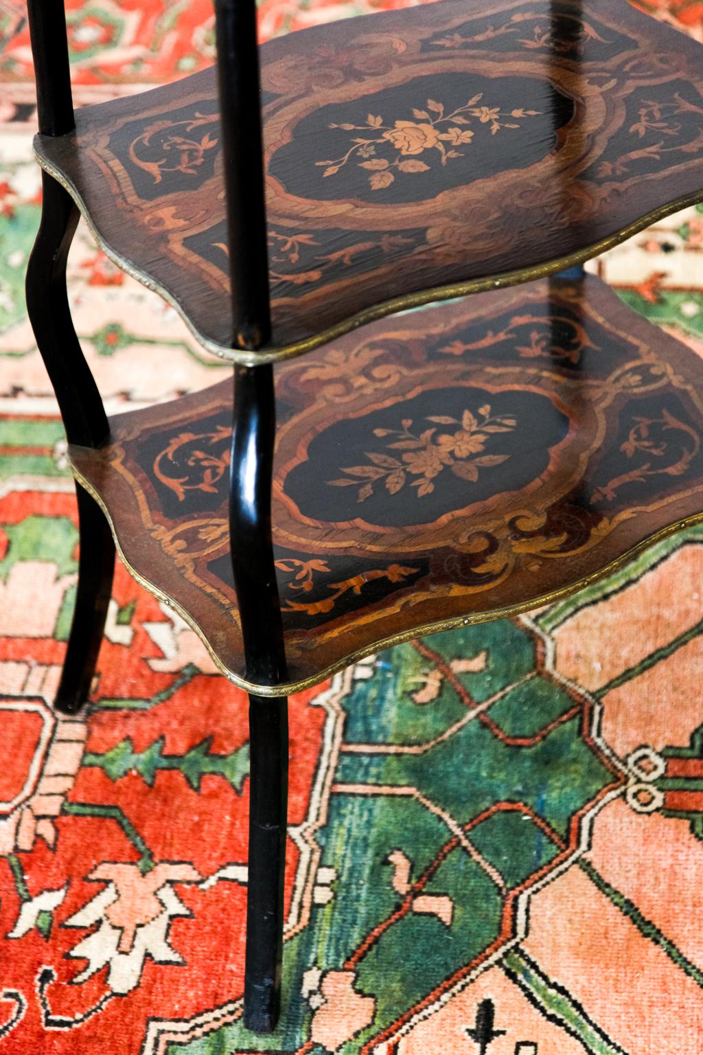 19th Century French Three-Tiered Marquetry Inlaid Table For Sale
